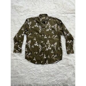 Vintage‎ Natural Issue Pheasant Bird Pattern Shirt Sz M Green Outdoor Wildlife